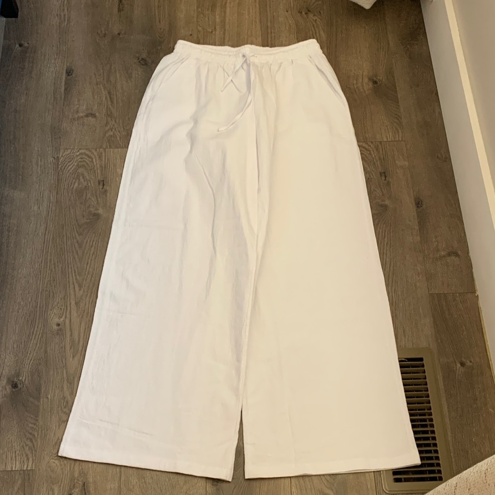 Fancysters White Linen Wide-Leg Pants